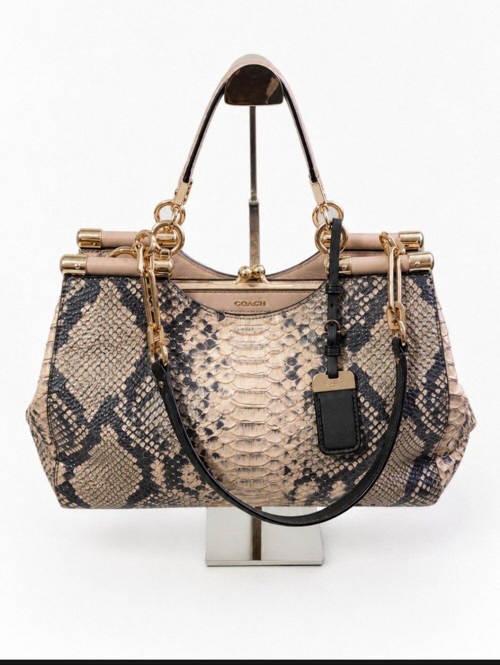 Coach Limited Edition Madison Pinnacle With Kisslock Beige & Black - Picture 1 of 11